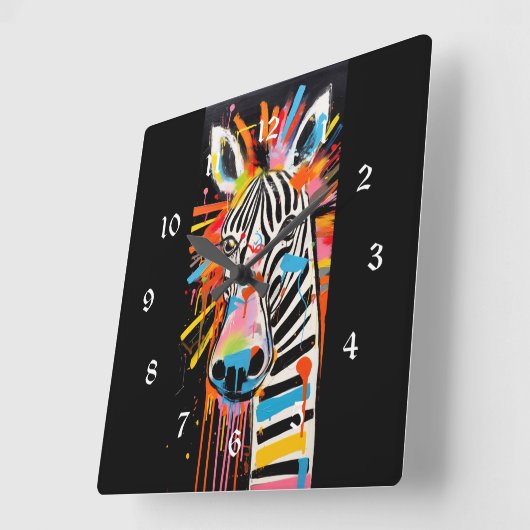 farbenfroh Zebra Grafitti Quadratische Wanduhr (Winkel)