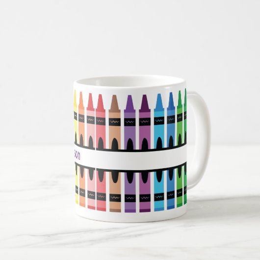 Farbenfroh zurück zum Schulnamen Monogram Crayon Kaffeetasse (VorderseiteRechts)