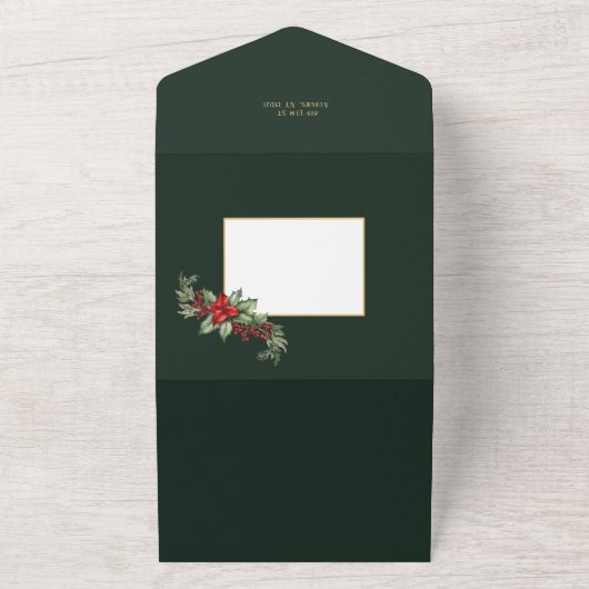 Farbenfrohe 2-Foto Frohe Weihnachtsfeier Poinsetti All In One Einladung (Außenbereich)