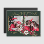 Farbenfrohe 2-Foto Frohe Weihnachtsfeier Poinsetti Magnetkarte (Vorne/Hinten)