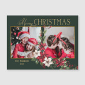 Farbenfrohe 2-Foto Frohe Weihnachtsfeier Poinsetti Magnetkarte (Vorderseite)