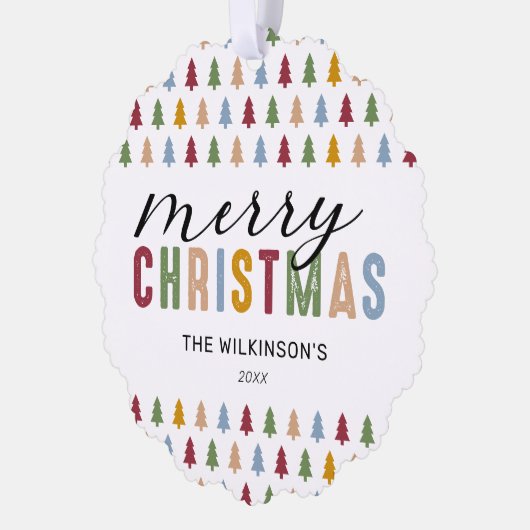 Farbenfrohe 3 Foto Frohe Weihnachten Ornament Karte (Links)