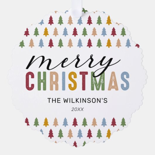 Farbenfrohe 3 Foto Frohe Weihnachten Ornament Karte (Vorderseite)