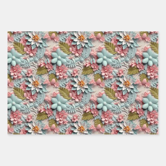 Farbenfrohe 3-Grad-Blumenmuster Geschenkpapier Set (Vorderseite 3)