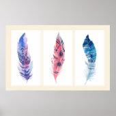 Farbenfrohe 3 Panel Boho Feathers Poster (Vorne)