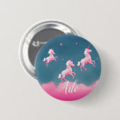 Farbenfrohe 3 rosa Einhörner Individuelle Name Per Button (Vorne & Hinten)