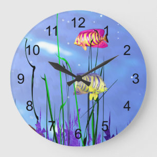 Farbenfrohe 3D Angelfish Große Wanduhr