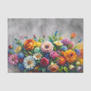Farbenfrohe 3D-Blumen auf Kohlegrau Hintergrund Seidenpapier