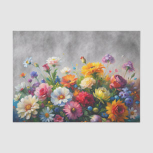 Farbenfrohe 3D-Blumen auf Kohlegrau Hintergrund Seidenpapier