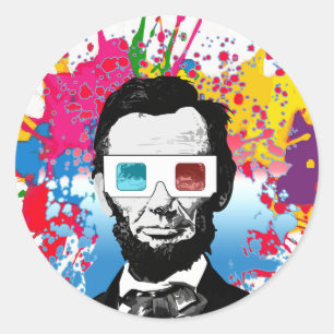 Farbenfrohe 3D-Brille Abraham Lincoln Farbe Spritz Runder Aufkleber