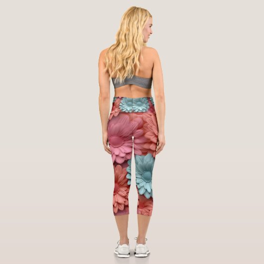 farbenfrohe 3D Gerbera Capri Leggings (Rückseite)