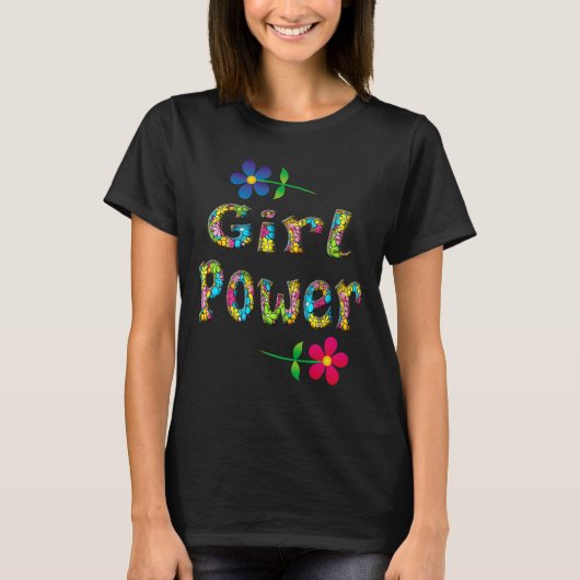 Farbenfrohe 3D Girl Power T-Shirt (Vorderseite)