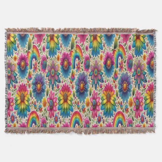 Farbenfrohe 60er Flower Power Botanik Decke (Vorderseite)