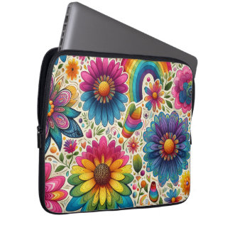 Farbenfrohe 60er Flower Power Botanik Laptopschutzhülle