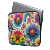Farbenfrohe 60er Flower Power Botanik Laptopschutzhülle (Vorderseite Links)