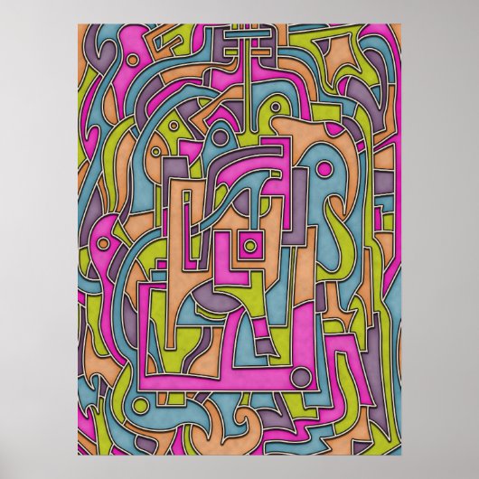 Farbenfrohe 60er Mod Geometric Abstrakt Poster (Vorne)