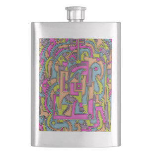 Farbenfrohe 60er Mod Geometrische Abstraktion Flachmann