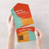 Farbenfrohe 70er Retro Abstraktes Foto QR Code Hoc All In One Einladung (Abreißen)