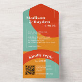 Farbenfrohe 70er Retro Abstraktes Foto QR Code Hoc All In One Einladung (Innen Boden)