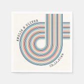 Farbenfrohe 70er Seventies Retro Streifen Hochzeit Serviette (Vorderseite)