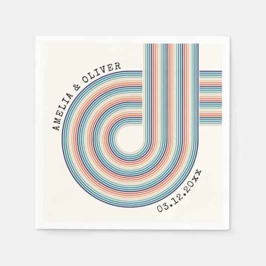 Farbenfrohe 70er Seventies Retro Streifen Hochzeit Serviette (Vorderseite)