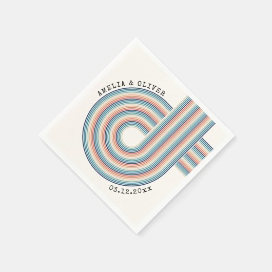 Farbenfrohe 70er Seventies Retro Streifen Hochzeit Serviette (Ecke)