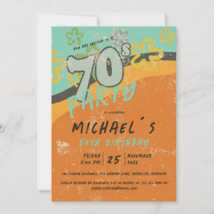 farbenfrohe 70er Vintage Party Einladung