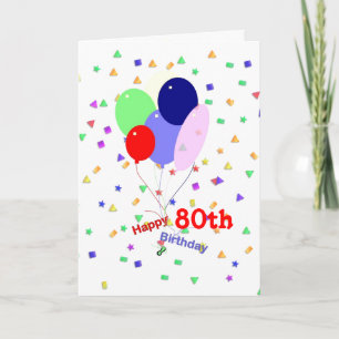 Farbenfrohe 80. Geburtstagsballons Karte