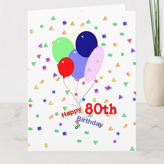 Farbenfrohe 80. Geburtstagsballons Karte (Vorderseite)
