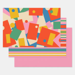 Farbenfrohe 80er Geometric Abstrakt Modern Pattern Geschenkpapier Set