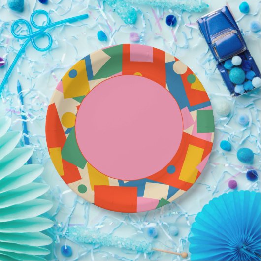 Farbenfrohe 80er Geometric Abstrakt Modern Pattern Pappteller (Party)