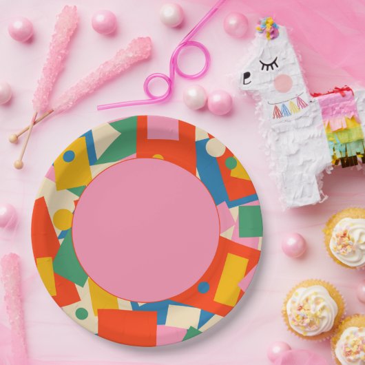 Farbenfrohe 80er Geometric Abstrakt Modern Pattern Pappteller (Party)