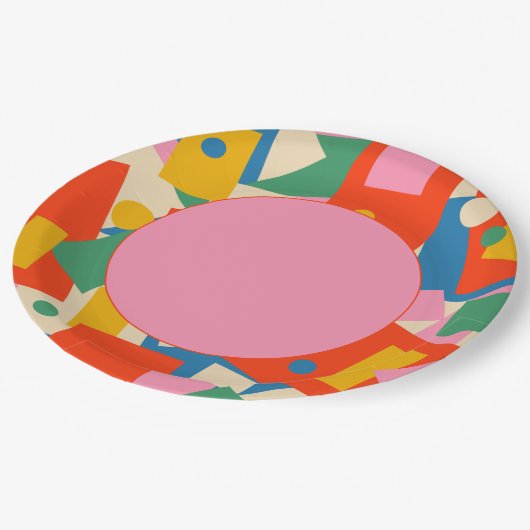 Farbenfrohe 80er Geometric Abstrakt Modern Pattern Pappteller (Schrägansicht)