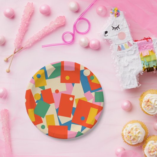 Farbenfrohe 80er Geometric Abstrakt Modern Pattern Pappteller (Party)