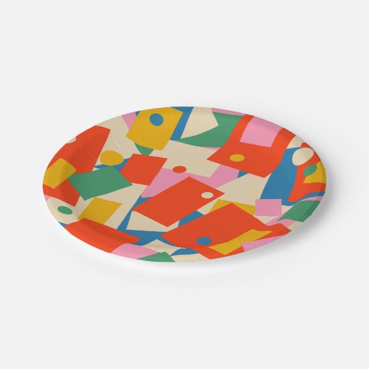 Farbenfrohe 80er Geometric Abstrakt Modern Pattern Pappteller (Schrägansicht)