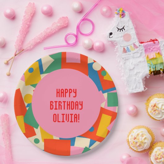 Farbenfrohe 80er Geometric Abstrakt Moderne Gerahm Pappteller (Party)