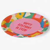 Farbenfrohe 80er Geometric Abstrakt Moderne Gerahm Pappteller (Schrägansicht)