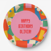 Farbenfrohe 80er Geometric Abstrakt Moderne Gerahm Pappteller (Vorderseite)