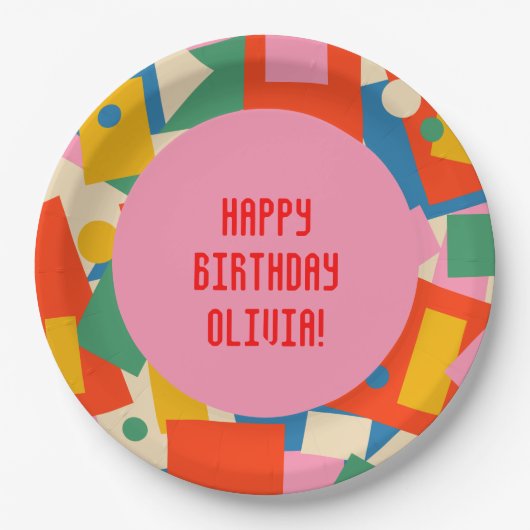 Farbenfrohe 80er Geometric Abstrakt Moderne Gerahm Pappteller (Vorderseite)