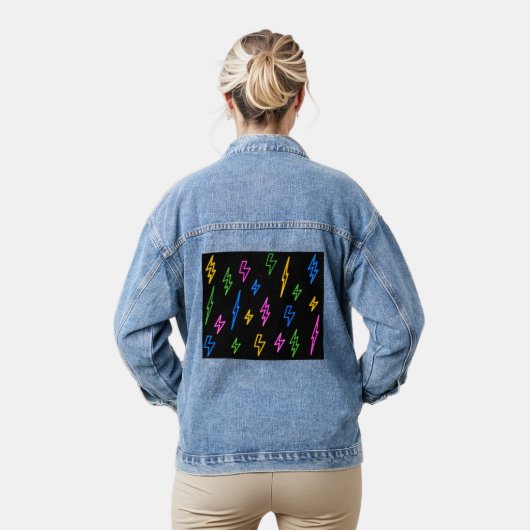 Farbenfrohe 80er Jahre Neon Lightning Pattern Jeansjacke (Modell)