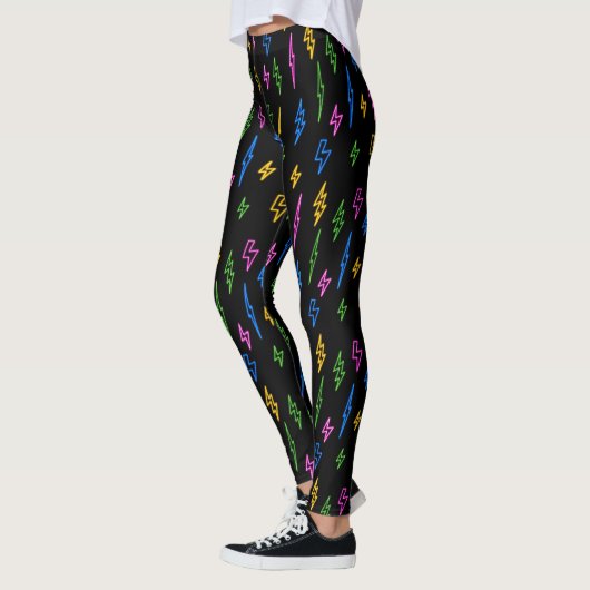 Farbenfrohe 80er Jahre Neon Lightning Pattern Leggings (Links)