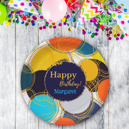 Farbenfrohe 80er Jahre Retro Circle Abstrakt Happy Pappteller