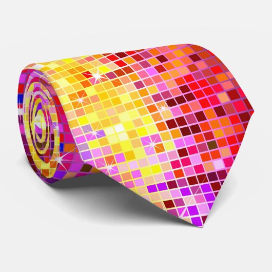 Farbenfrohe 80er Jahre Retro Disco Ball Muster Krawatte (Gerollt)