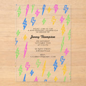 Farbenfrohe 80er Jahre Retro Neon Blitze Geburtsta Acryleinladungen (Vorderseite)