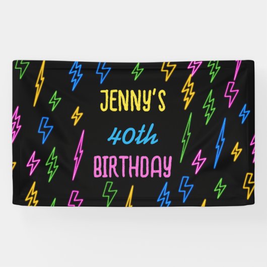 Farbenfrohe 80er Jahre Retro Neon Blitze Geburtsta Banner (Horizontal)