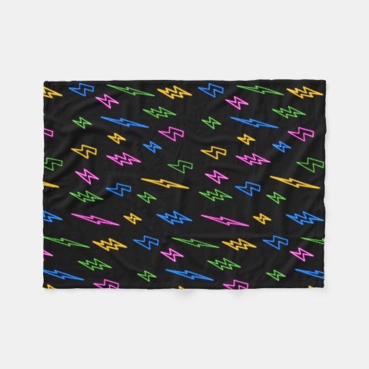 Farbenfrohe 80er Jahre Retro Neon Blitze Muster Fleecedecke (Vorderseite (Horizontal))