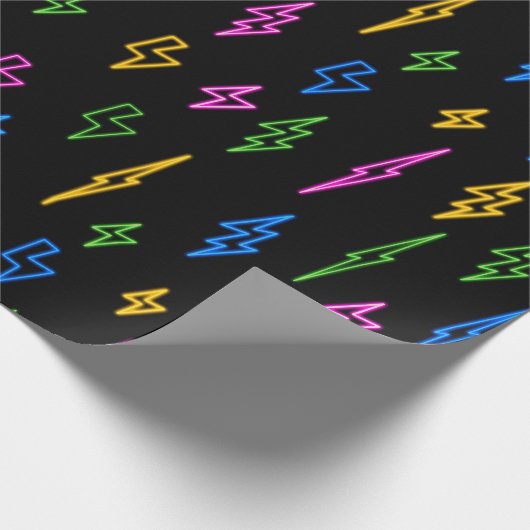 Farbenfrohe 80er Jahre Retro Neon Blitze Muster Geschenkpapier (Ecke)