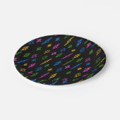 Farbenfrohe 80er Jahre Retro Neon Blitze Muster Pappteller (Schrägansicht)