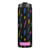Farbenfrohe 80er Jahre Retro Neon Blitze Muster Thermosbecher (Vorderseite)