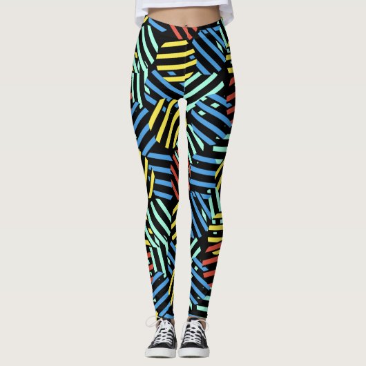 Farbenfrohe 80er Memphis Design Circle Pattern Leggings (Vorderseite)